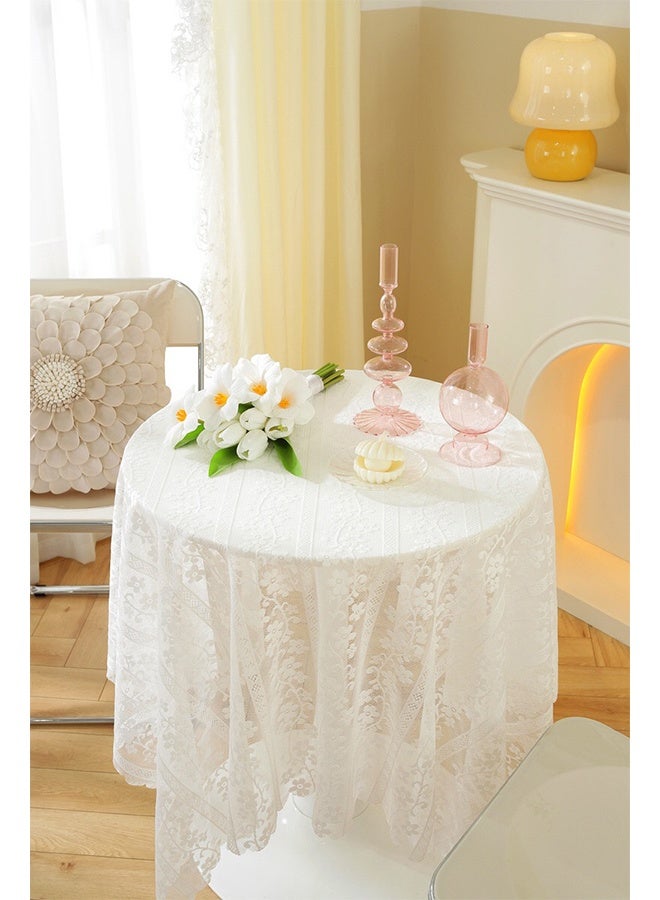 White Lace Tablecloth Round Table Cover Cloth Embroidered Gauze Cover 90 x90cm - Image 3